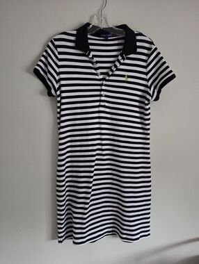 RALPH LAUREN | Black & White Striped Polo Shirt Dress Sz L